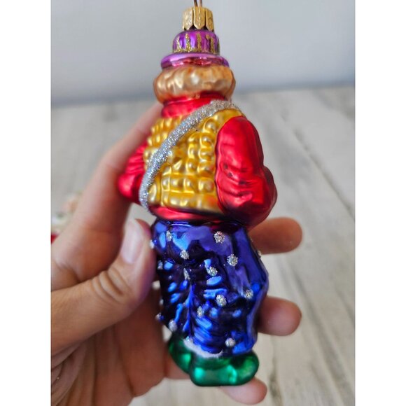 Poland glass clown band drum ornament glitter Xmas tree green purple blue - Picture 4 of 13